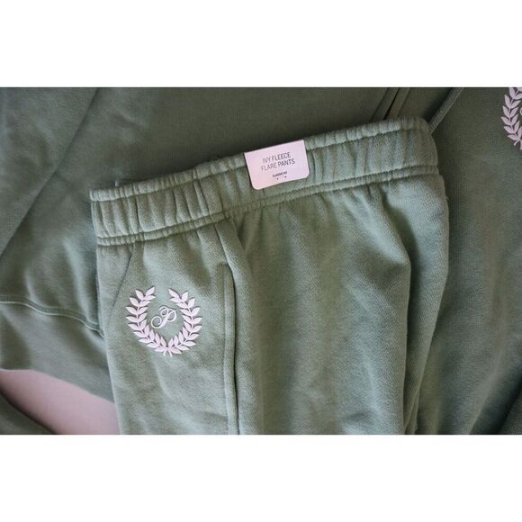 PINK Victoria's Secret WMN Sz XS Green Ivy Fleece Flare Pants Zip-Up Hoodie Set - Picture 12 of 16